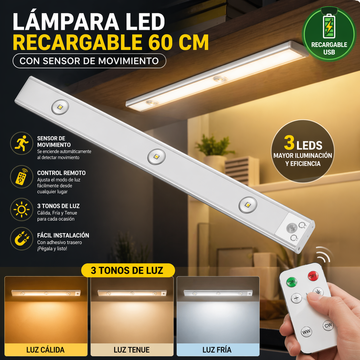 Lampara Led 60 Cm Recargable